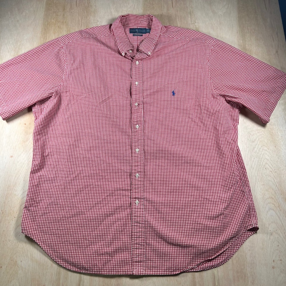 Ralph Lauren Mens 3XLT Red Gingham Short Sleeve Button Down Shirt Classic Fit